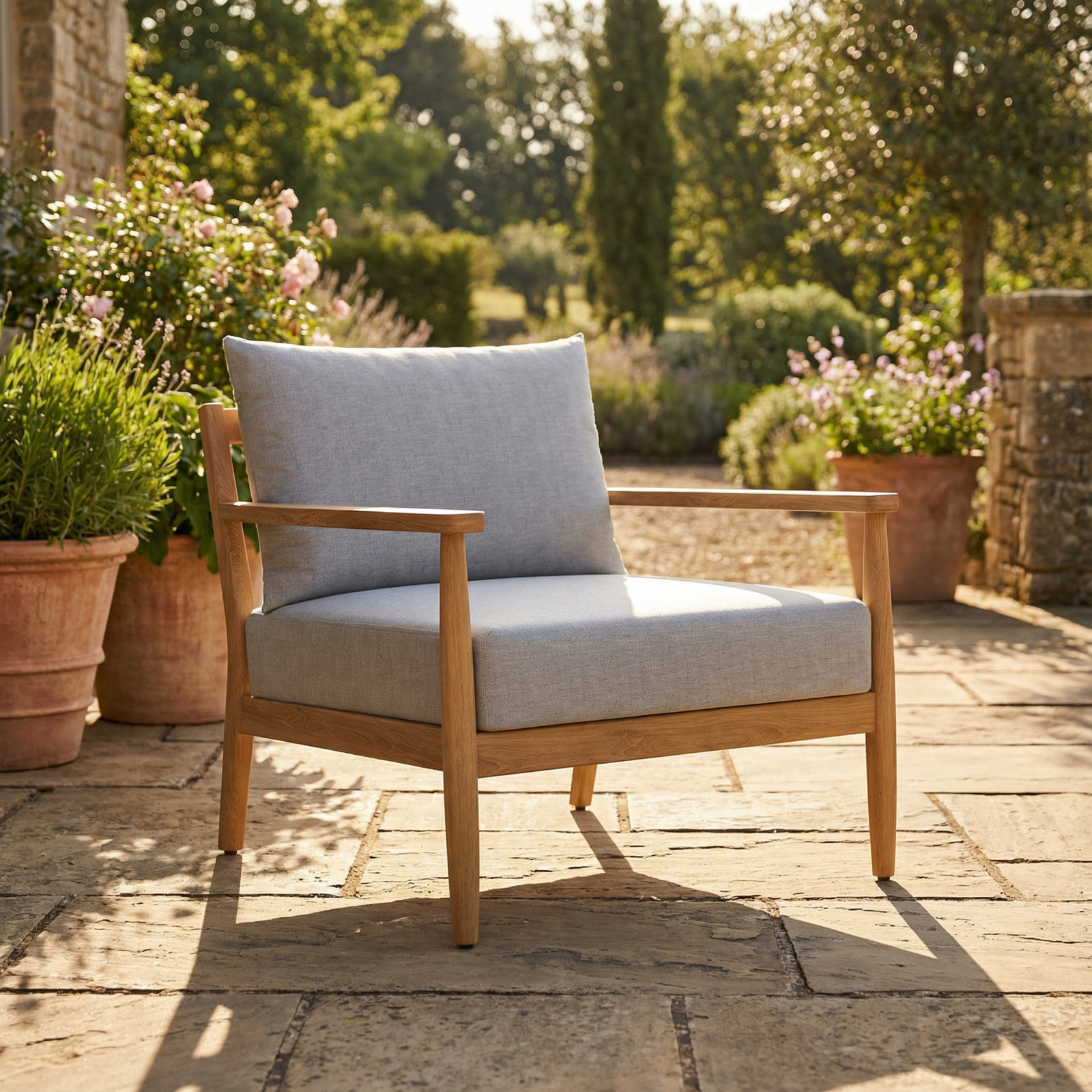 Juniper Teak Patio Lounge Chair, Gray
