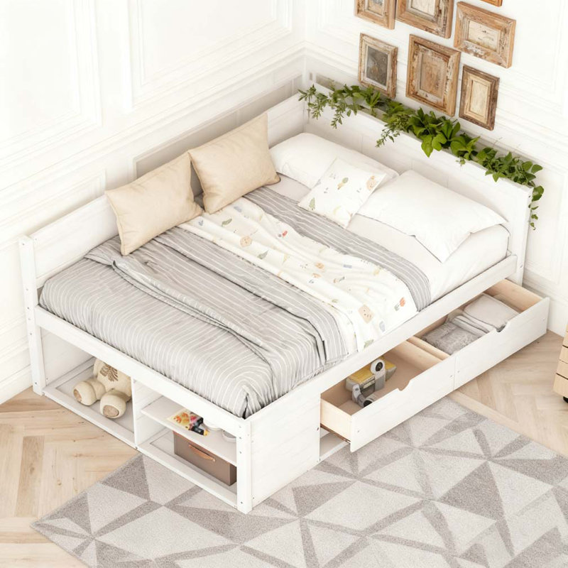 Twin Size Daybed with Drawers and Shelves, White