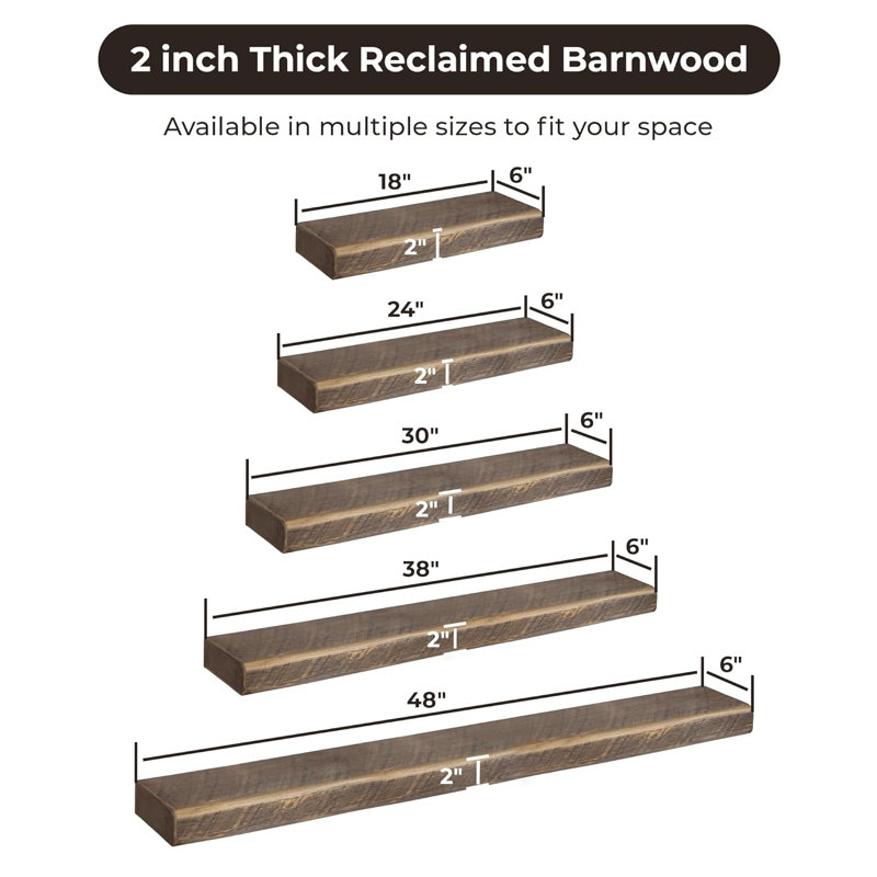 Handmade Reclaimed Wood Floating Shelves With Hidden Brackets - Solid Rustic Wall Shelves For Home Decor - Sturdy & Easy To Install