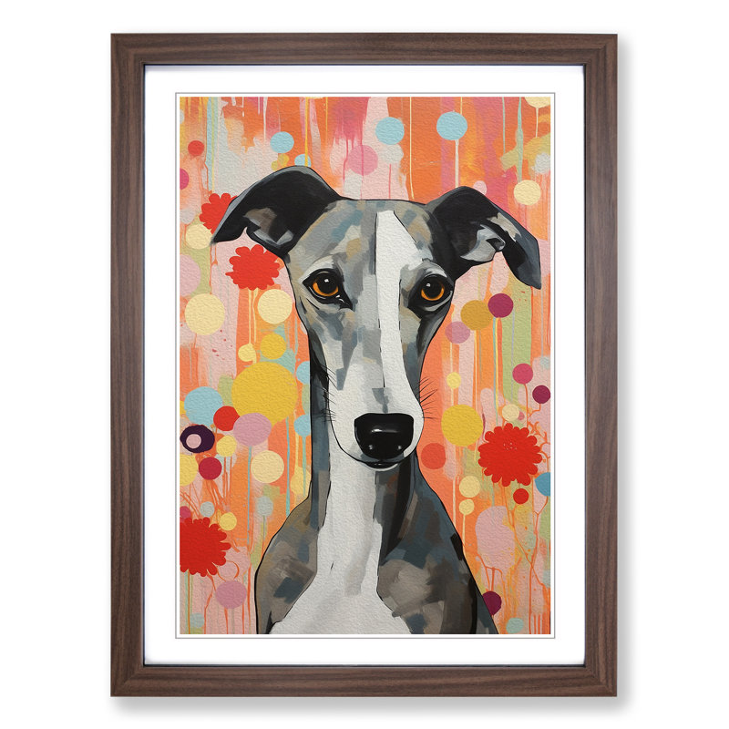 Whippet Colour Field No.2 - Framed Print, 46cm H x 34cm W x 2cm D, Walnut 