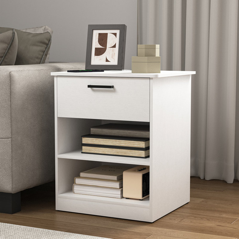 1 - Drawer Nightstand With Charging Station, White