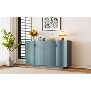 Sideboard In Antique Blue With 4 Artistic Wavy Doors And Storage Space Ample Delicate
