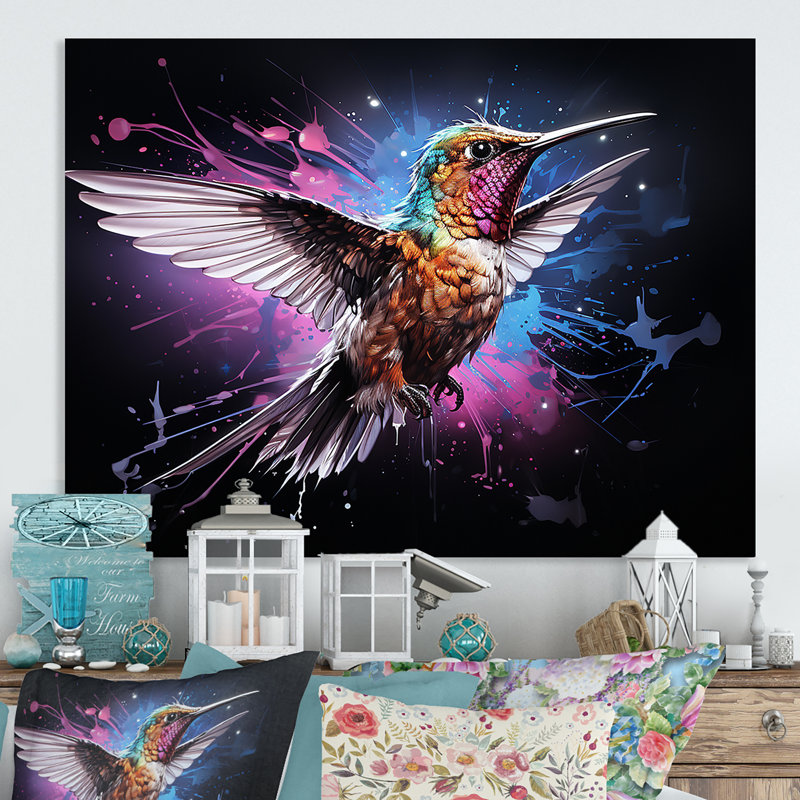 Colorful Hummingbird Wingbeat Wonder 4 - Hummingbird Animal Metal Wall Art MT134656, 30" H x 40" W x 1.5" D