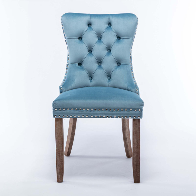 Chaise d'appoint en velours touffeté de 25,5 po de large Gaje, Naturel, Bleu clair