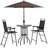 4 Piece Outdoor Patio Dining Furniture Set, 2 Folding Chairs, Adjustable Angle Umbrella, Wave Textured Tempered Glass Dinner Table-1345930183
