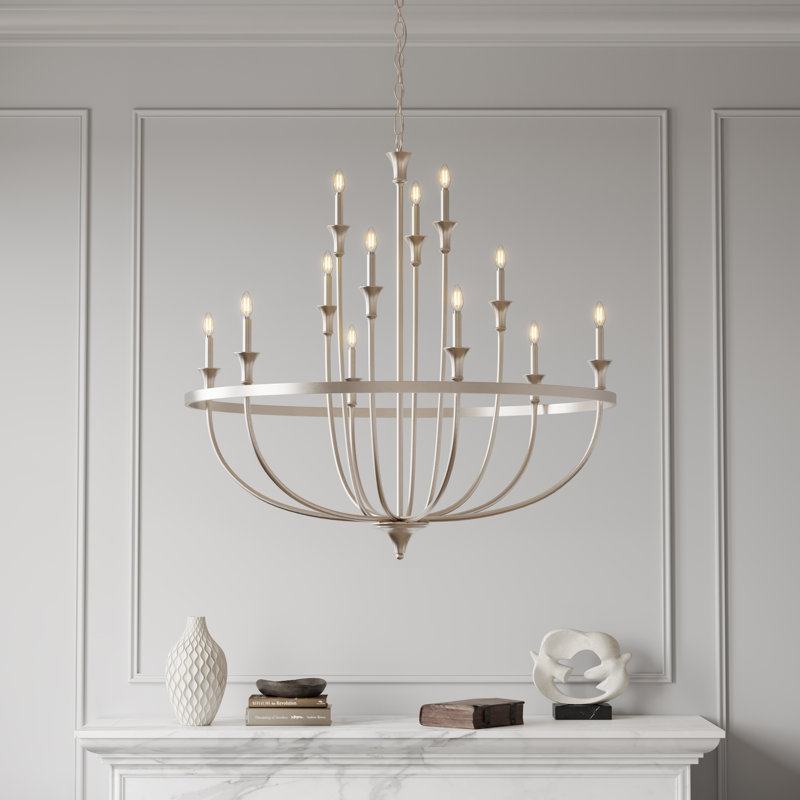 Lustre classique / traditionnel à 12 lumières de 40,2 po de style bougie Emery, Nickel brossé