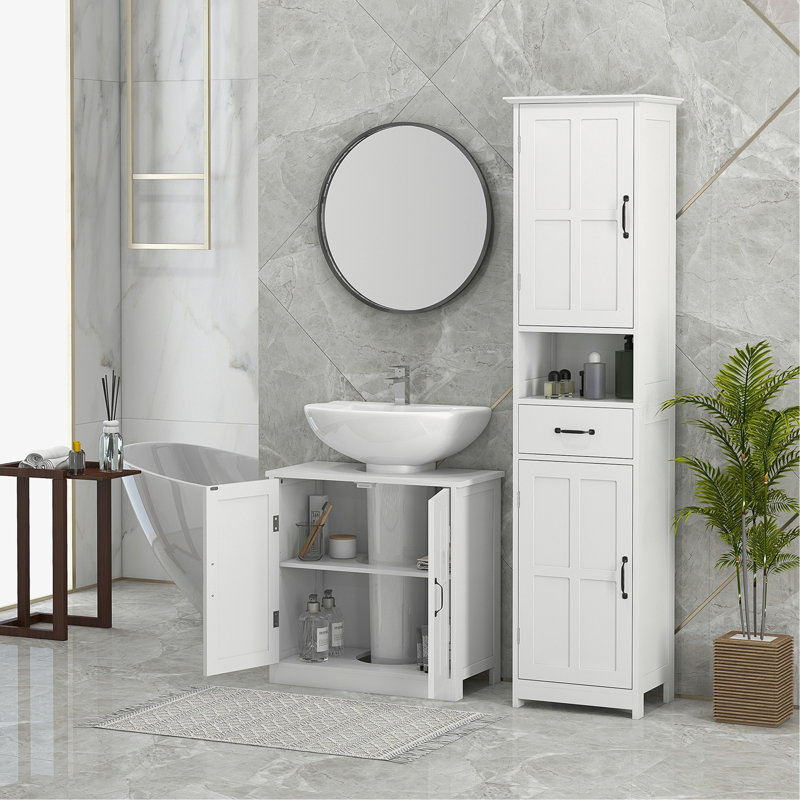 Meuble-lavabo de salle de bain, meuble-lavabo piédestal avec tablette réglable