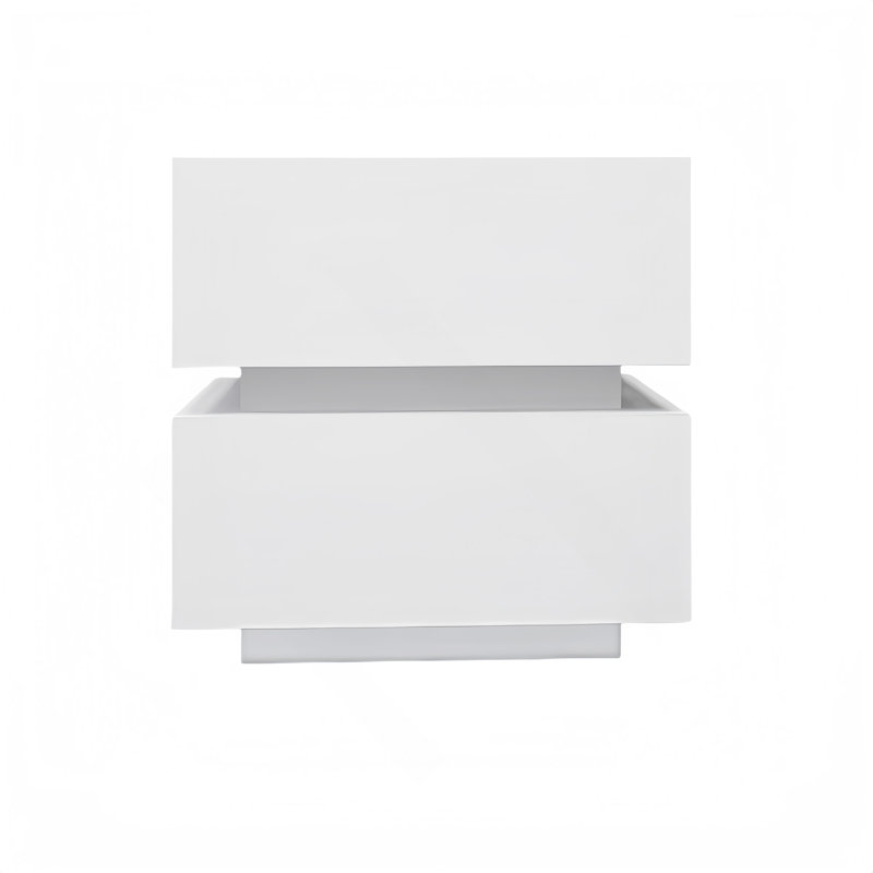 White Color High Glossy 2 Drawers Bedside Table With RGB Led Light Nightstand With Bluetooth Control