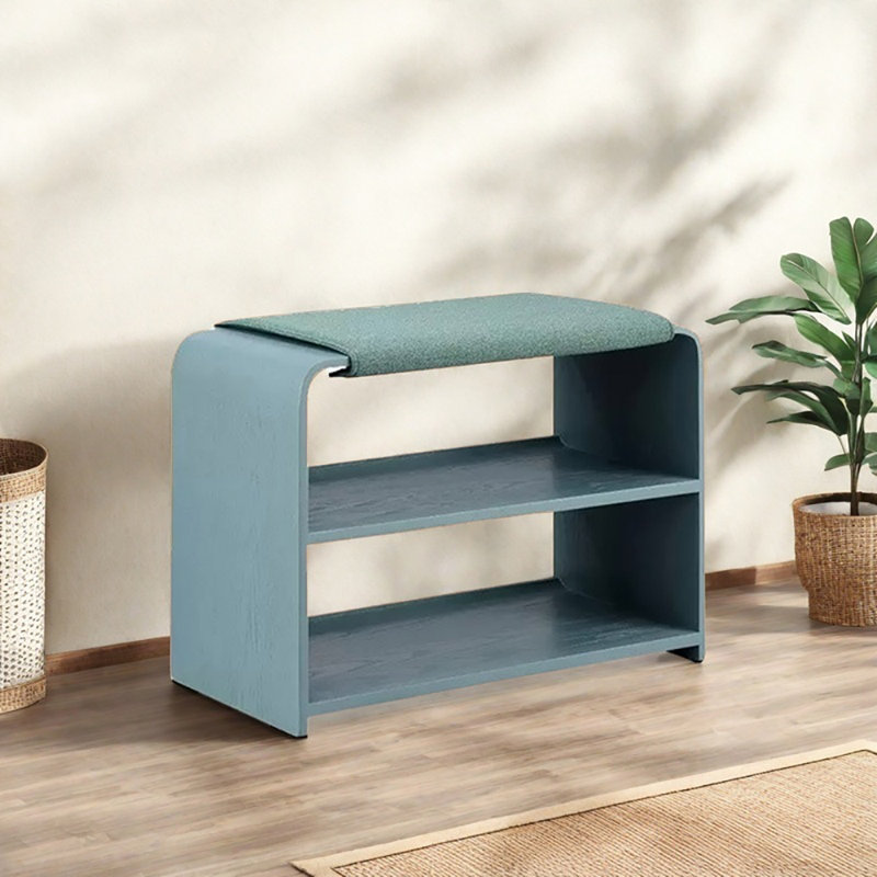 23.6in Shoe Changing Stool Shoe Storage Stool, Blue