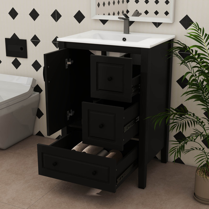 Meuble-lavabo de 24 po avec lavabo, armoire, porte à fermeture douce et 3 tiroirs à fermeture douce, Noir
