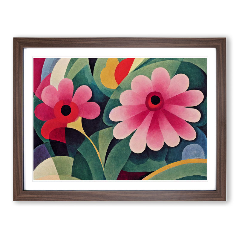 Cute Abstract Carnation Flowers - Framed Print, 25cm H x 34cm W x 2cm D, Walnut
