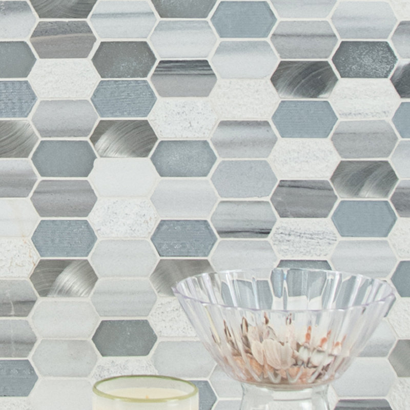 Alessio Spire 12 in. x 13 in. Glass Stone Metal Blend Mosaic Wall Tile