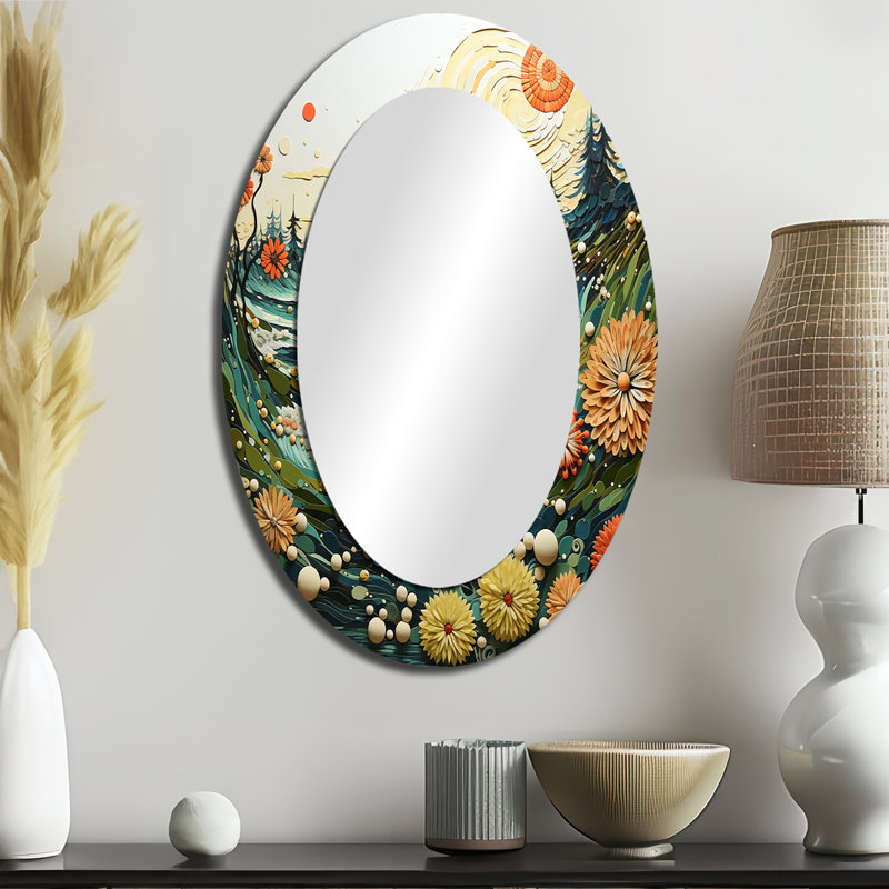 Beach Tidepool Symphony Pointillism I - Large Oval Wall Mirror On Metal, 36" x 24"