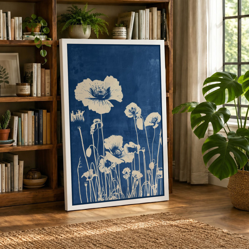 Wildflower Study Botanical 1 Piece Wrapped Canvas Wall Art, 36x24 - 91.4 x 61.0 cm, Teal Border