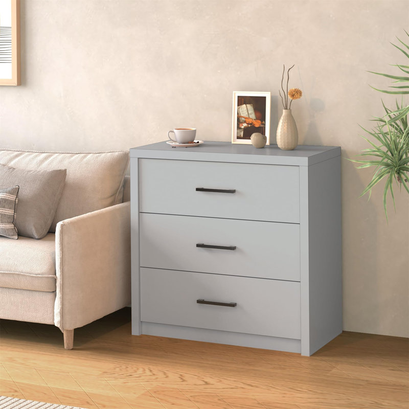 3-Drawer Wood Dresser - Wide Chest for Bedroom, Living Room or Home Office, Gray