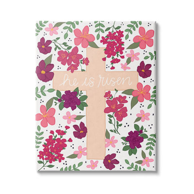 «He Is Risen Faith Expression Pink Florals Cross» par Raye Allison Creations - impression