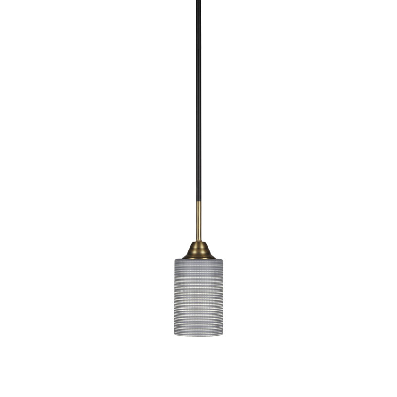 Luminaire suspendu avec tige en verre 4 po Achen, Matrice grise, 7.25" H x 4" W x 4"D, Noir mat/nickel brossé