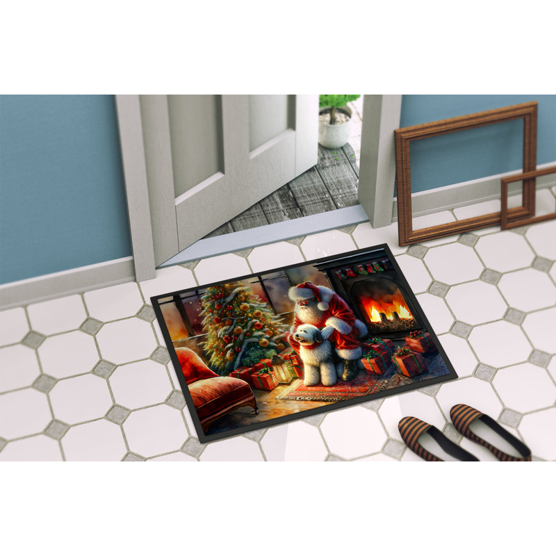 Old English Sheepdog and Santa Claus Doormat, 18" W x 27" L