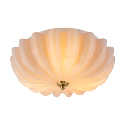 3-Light Pleated Flower Glass Semi Flush Mount