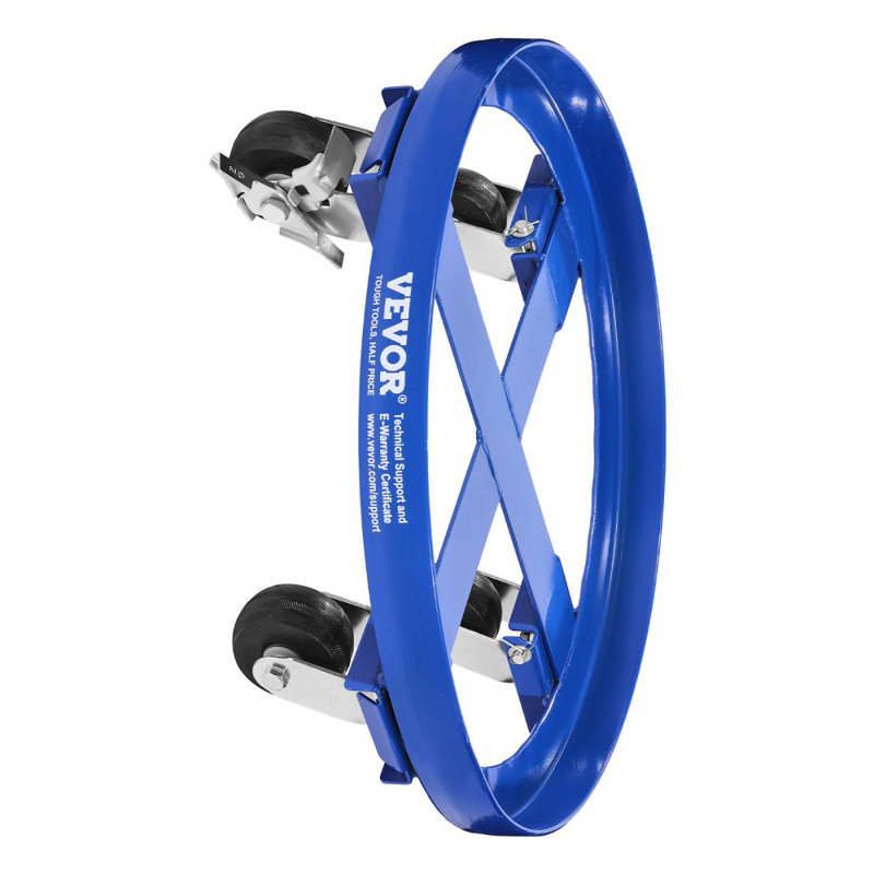 Chariot pour fût de 208 litres (55 gallons), capacité de charge de 907 kg (2000 lb), chariot robuste avec traverses et 4 roulettes pivotantes, chariot antibasculement pour la manutention de fûts en entrepôt, bleu