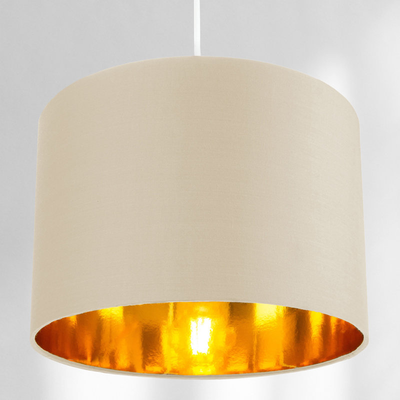 Contemporary Cotton Lamp/Light Shade with Shiny Paper Inner, Cream, 18cm H x 25cm W x 25cm D