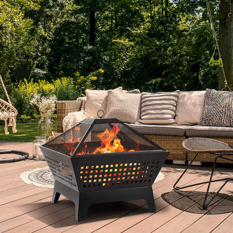Foyer d'extérieur avec couvercle imperméable et foyer au bois d'extérieur 24,4 po Firebowl