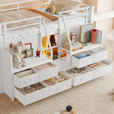 Low Loft Bed With Multi-Storage Spaces, Non-Woven Fabric Drawers, Shelves, And Lights, Ideal For Space-Saving And Organization In Kids' Rooms