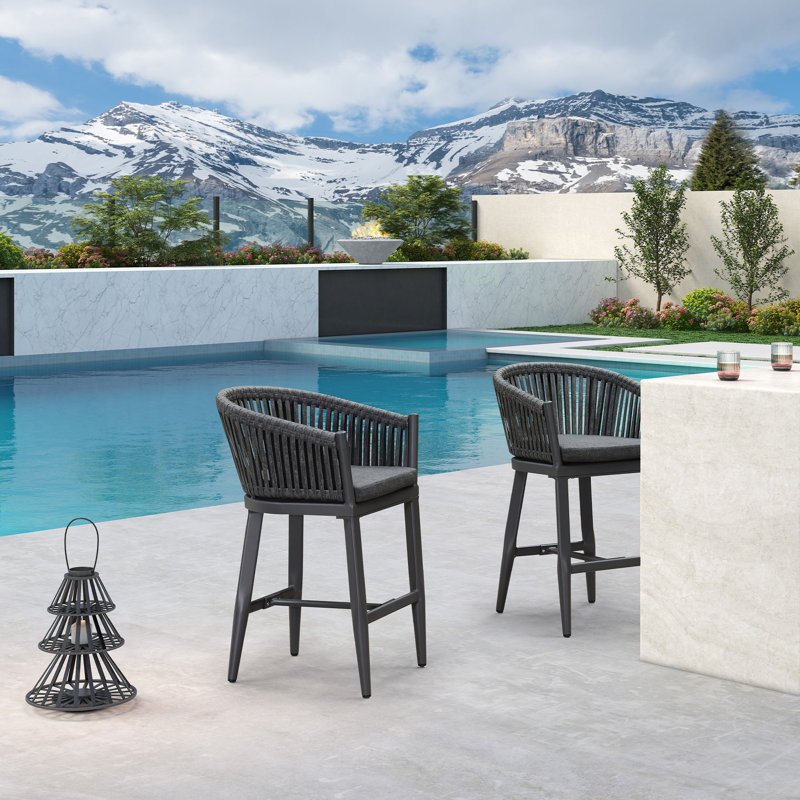 Tabourets de bar en rotin Alakai, Gris, Gris, 24"