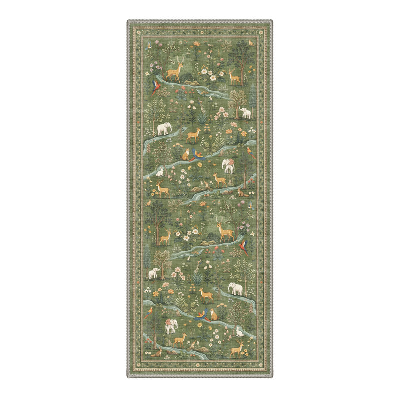 Fawnwood Rustic Machine Washable Green Indoor Area Rug with Non-Slip Backing, Runner 2'3" x 6'