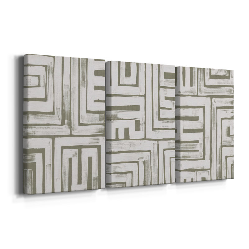 Maze Interlock I - Toile tendue avec châssis sur mesure - 3 pièces, H 48 po x l 96 po