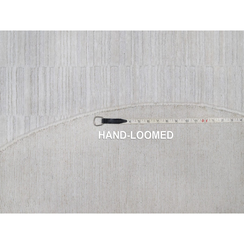 Tapis oriental rond en polyester tissé à la main 6 pi x 6 pi, polyester, texturé, moderne et quadrillé