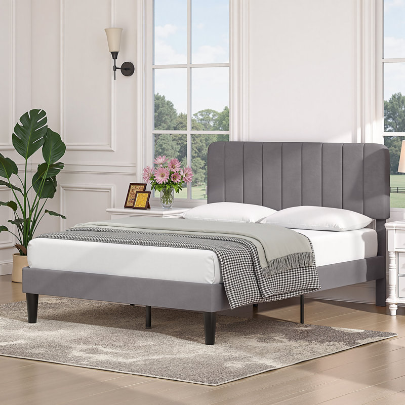 Double Size Upholstered Beds, Modern Platform Bed Frame With Adjustable Headboard, Wooden Slats Support, No Box Spring Needed, Easy to Assembly