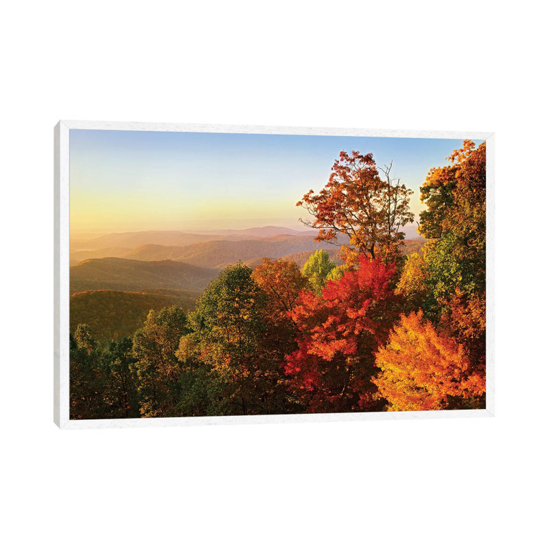Blue Ridge Mountains From Bluff Mountain Overlook, North Carolina by Tim Fitzharris - Print on Canvas, White Framed