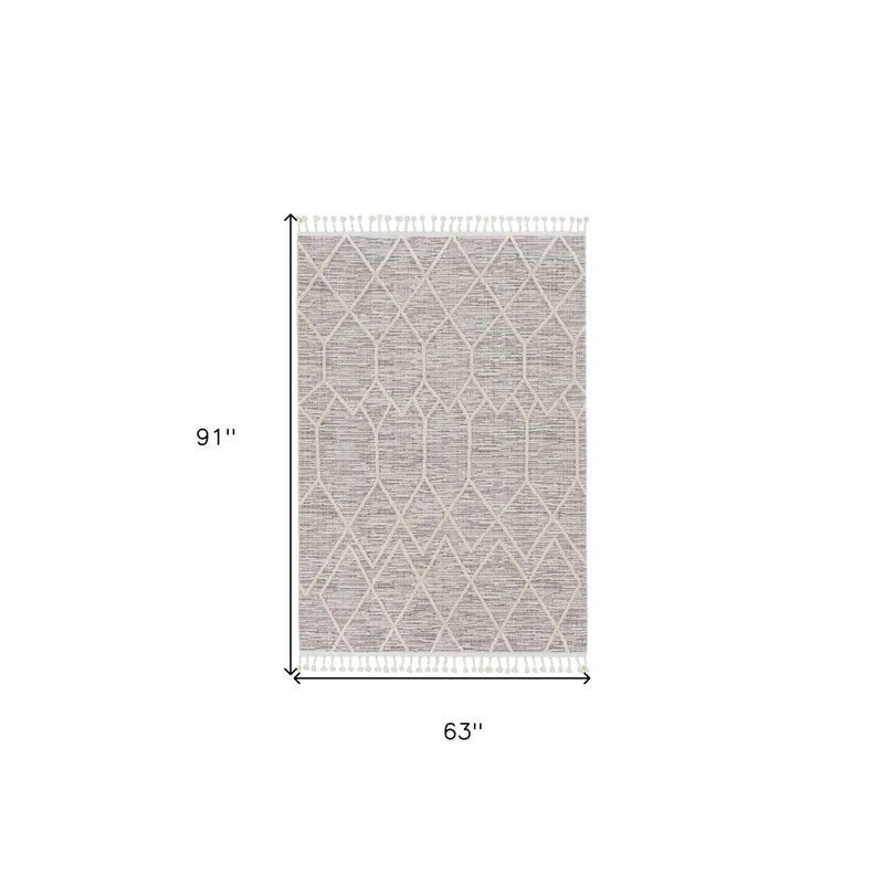 Geometric Tufted Ivory/Gray Area Rug, Rectangle 5' x 8'