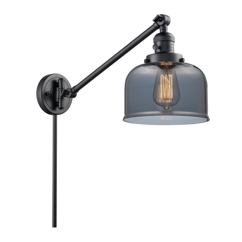Talton Plug-in Swing Arm Sconce, 3.5 Watt Vintage LED Bulb, Matte Black, Plated Smoked