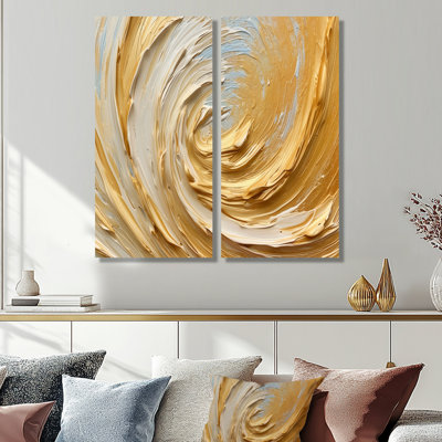 Gold Cream Infinite Swirls II - Toile moderne dorée 2 panneaux