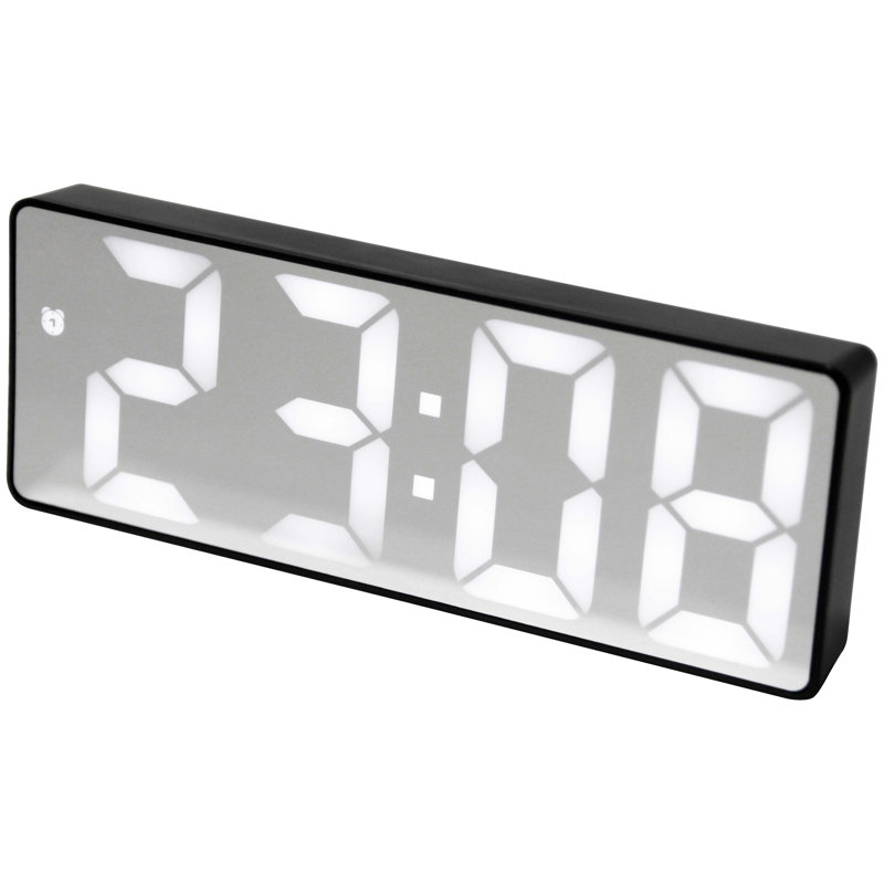 Table Clock Rectangle Plastic Tabletop Clock with Alarm Function 6.25 Inches, Black