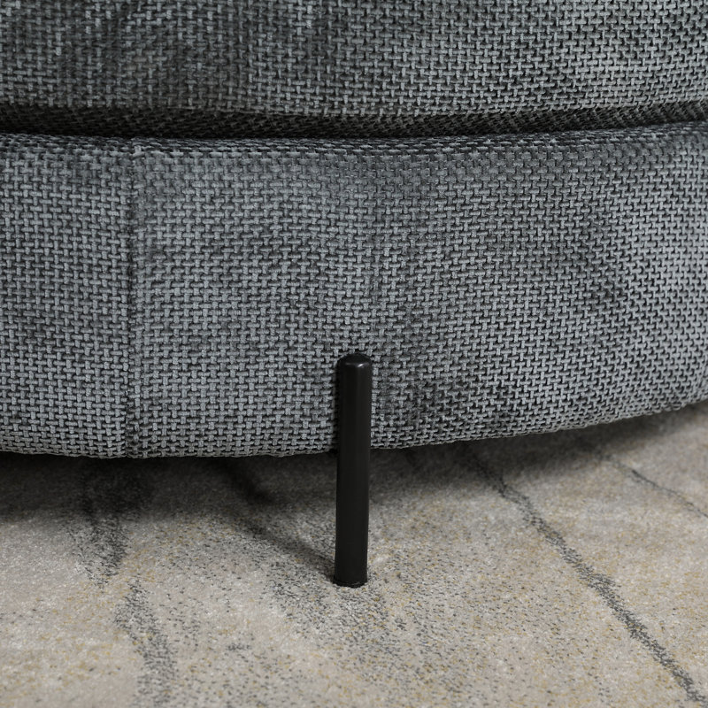 Grand repose-pieds rembourré avec rangement demi-lune, Chenille gris charbon