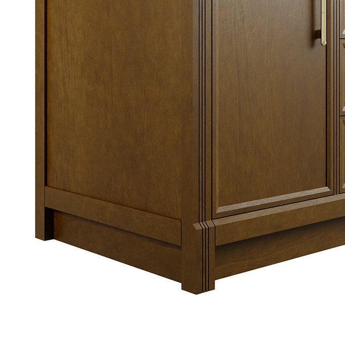 Bellshire 120" W Dual Vanity Set with 24" Make-Up Counter, Honey Oak, Single Faucet, White Zeus