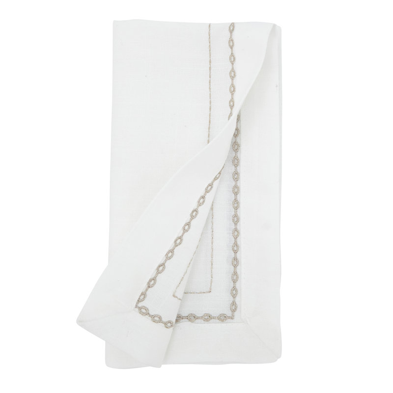 Gold Embroidered Chainlink White Polyester Napkin Set