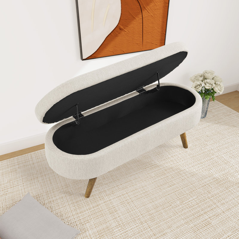Jolande Upholstered Ottoman, Beige Linen Blend
