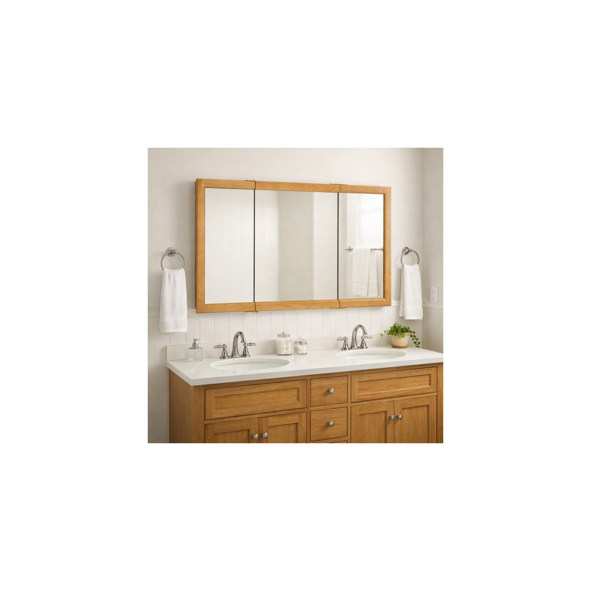 Bathroom Medicine Cabinet, Wall Mounted, Mirror, 30" H x 48" W x 5" D, Nutmeg Oak