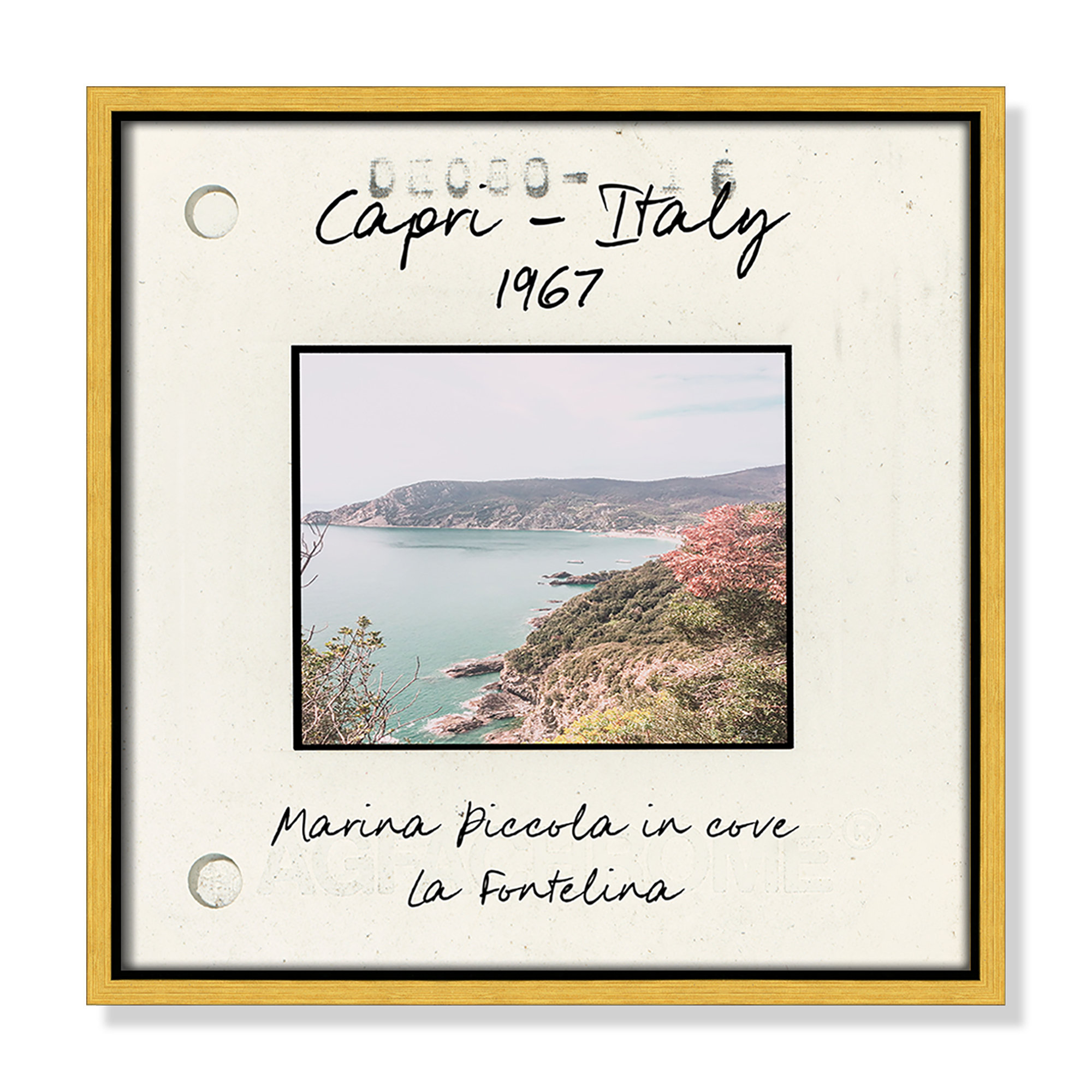 Capri Italy - Marina Picolla in La Fontalina Print by Susan Jill, Gold Floater Framed Canvas, 13.5" H x 13.5" W x 2" D