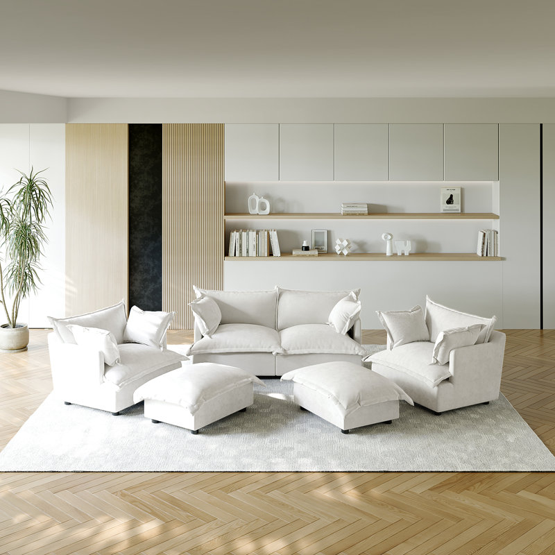 6 Seater Sectional, Beige Chenille