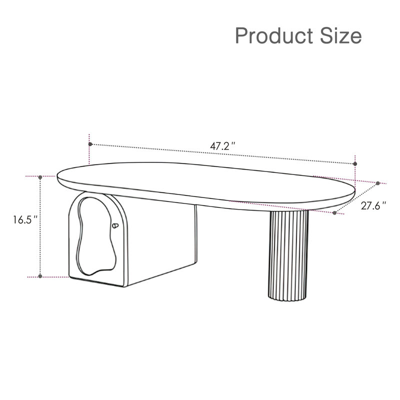 47.2" Modern Irregular Coffee Table with Storage, Semi-Circular Top, Roman Column Base, White & Wood Finish