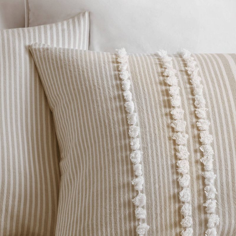 Anslee 3 Piece Cotton Yarn Dyed Comforter Set, King Comforter + 2 King Shams, Beige