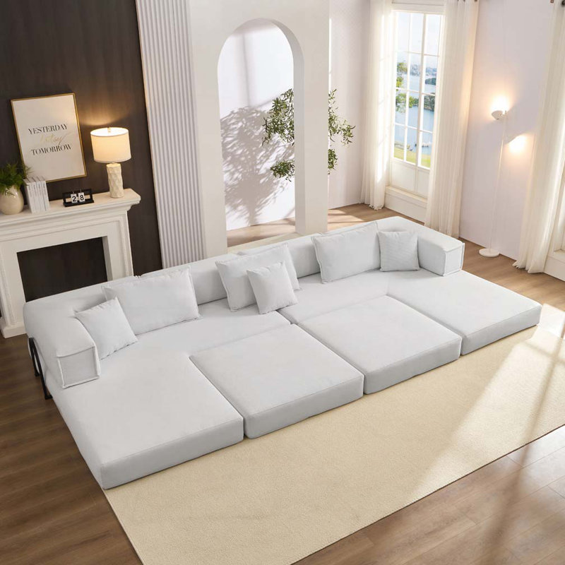 Ensemble de canapé modulaire rembourré surdimensionné en velours côtelé, Blanc