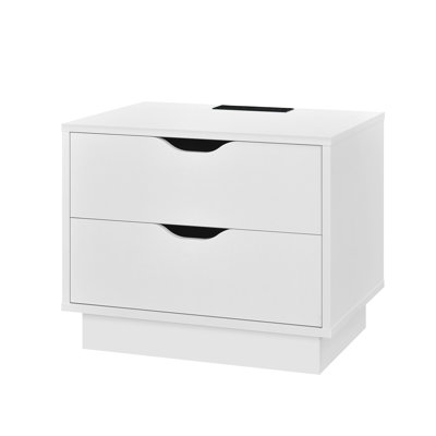 Modern 2 Drawer Nightstand With Charging Station And Cutout Handles