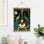 Paons avec motif floral, art mural à volutes suspendues, cintre en bois intégré, l 16 x L 24