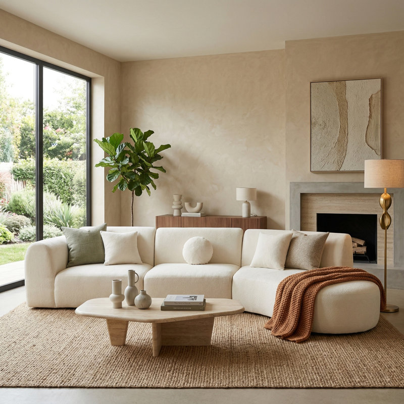 Ensemble de canapé modulaire incurvé de 140 po, 3 pièces, Beige